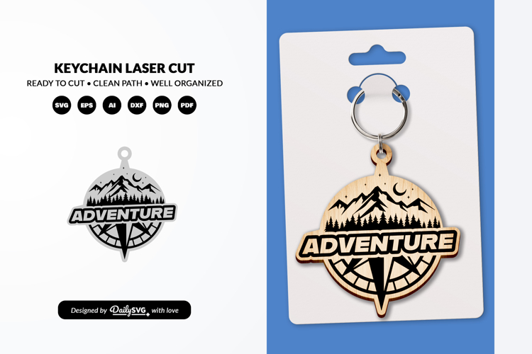 Adventure Compass Keychain Laser Cut SVG