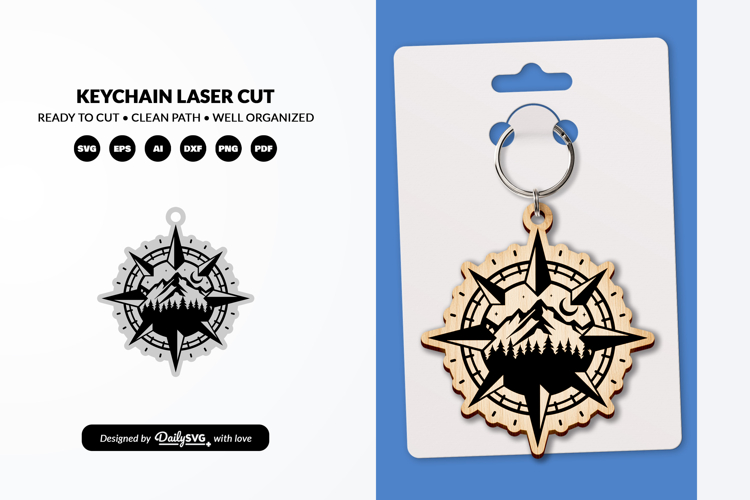Adventure Compass Keychain Laser Cut SVG