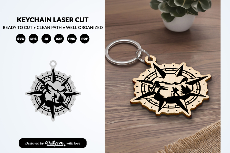 Adventure Compass Keychain Laser Cut SVG