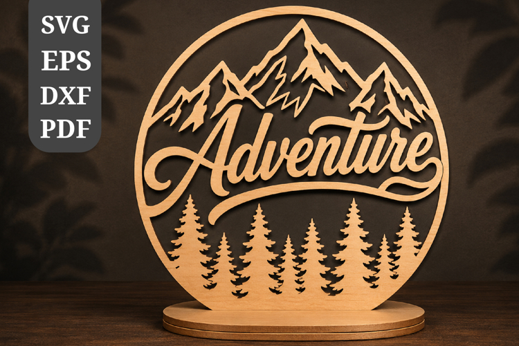 Adventure Mountain Forest Round Sign SVG
