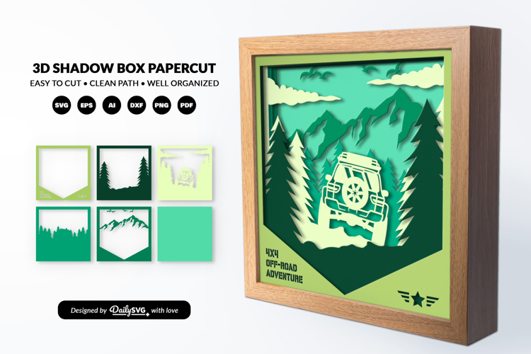 Adventure Off Road Car Shadow Box 3D SVG 4x4 Car Layered