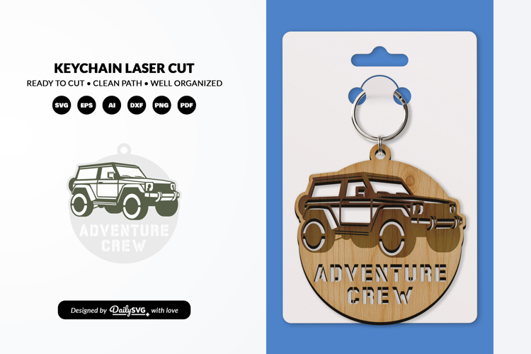 Adventure Off Road Car Keychain Laser Cut SVG