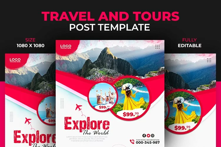 Adventure Travel and Tours Explore Social Media Post Design