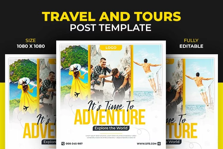 Adventure Travel and Tours Post Flyer Banner Design Template