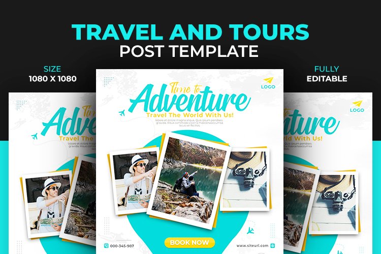 Adventure Travel Tour Dream Destination Post Design Template example image 1