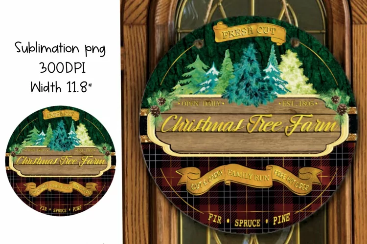 Christmas Tree Farm Round Sign Sublimation Design
