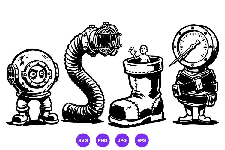 Creepy Cute Underwater Monster Character Illustrations example image 1
