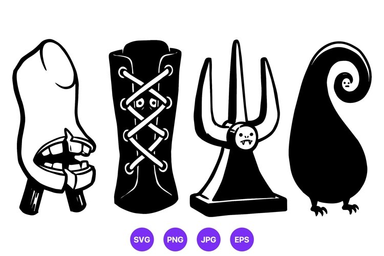 Black And White Spooky Cute Monster Character Art example image 1
