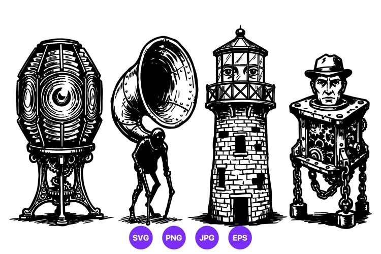 Creepy Cute Steampunk Lighthouse Character Art example image 1