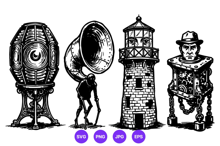 Creepy Cute Steampunk Lighthouse Character Art