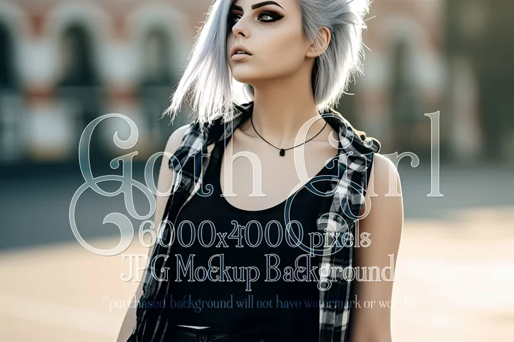 T Shirt Mockup, Goth Girl Wearing T Shirt, Gothic Mockup, 57