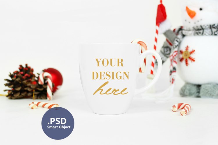 Christmas Bistro mug mockup, White coffee mug mock up PSD example image 1