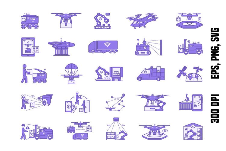 Purple Autonomous Logistics and Drone Delivery Icons example image 1