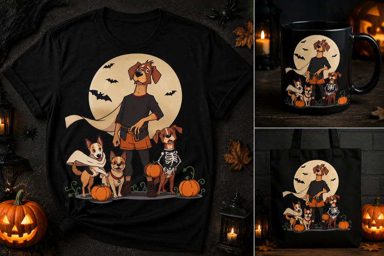 Halloween Dog Dad PNG | Spooky Dog Family Pumpkin Clipart