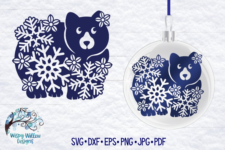 Winter Bear SVG | Animal with Snowflakes Mandala Cut File example image 1