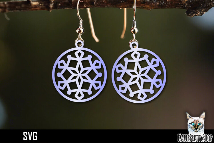 Snowflake earrings laser cut, laser cutting earring svg example image 1