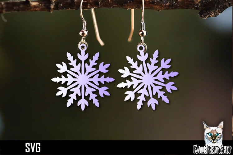 Snowflake earrings laser cut, laser cutting earring svg example image 1