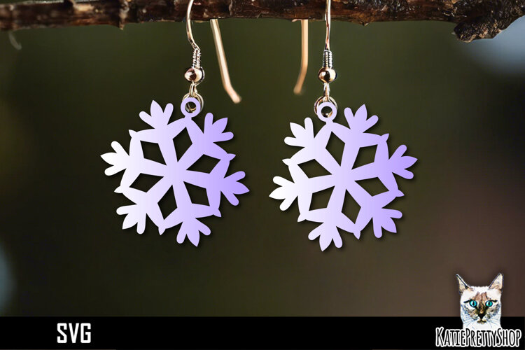 Snowflake earrings laser cut, laser cutting earring svg example image 1