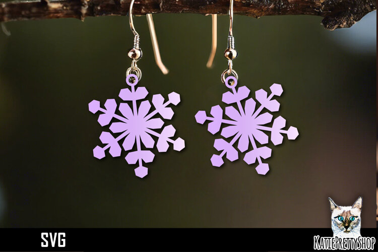 Snowflake earrings laser cut, laser cutting earring svg example image 1