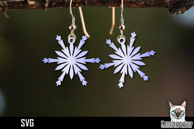 Snowflake earrings laser cut, laser cutting earring svg example image 1