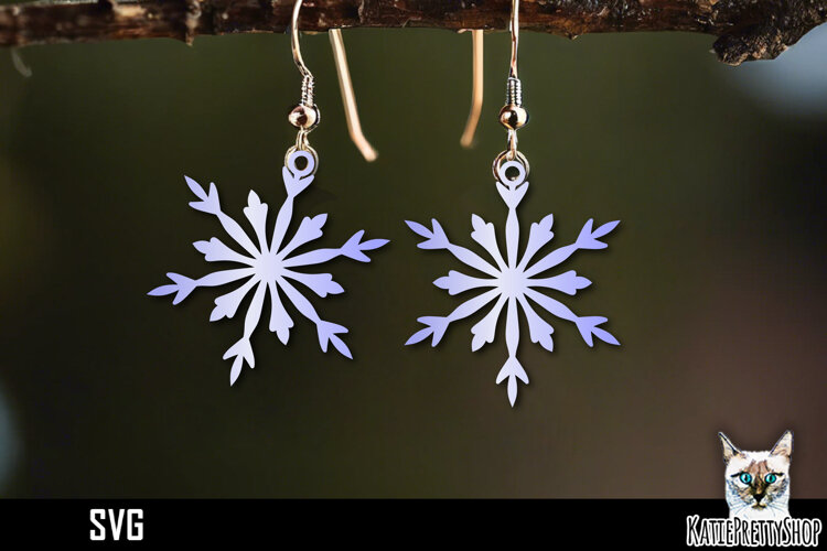 Snowflake earrings laser cut, laser cutting earring svg example image 1