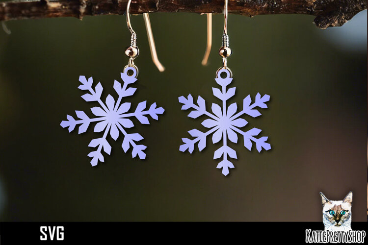 Snowflake earrings laser cut, laser cutting earring svg example image 1