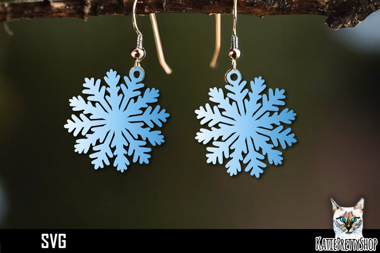 Snowflake earrings laser cut, laser cutting earring svg example image 1