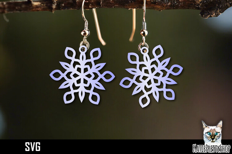 Snowflake earrings laser cut, laser cutting earring svg example image 1