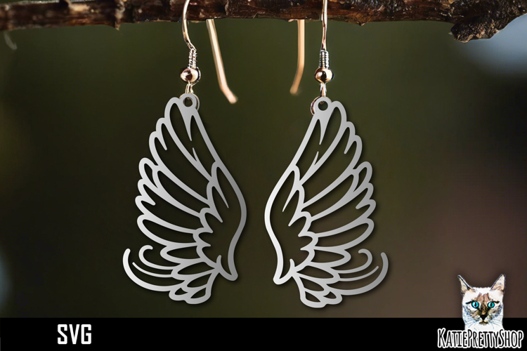 Wings earrings laser cut, laser cutting earring svg example image 1
