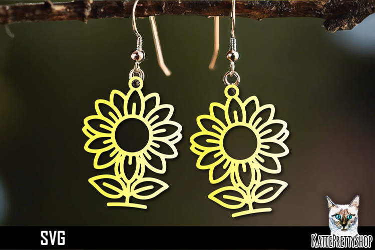 Sunflower earrings laser cut, flower laser cutting svg