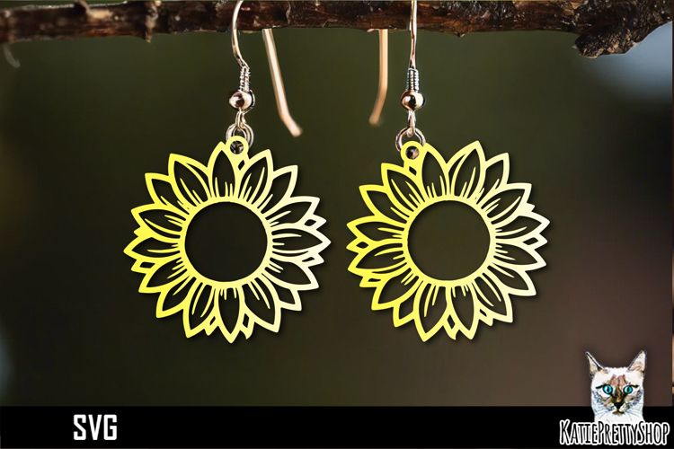 Sunflower earrings laser cut, flower laser cutting svg