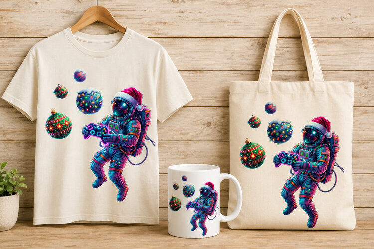 Galaxy Christmas Gamer Astronaut Art example image 1