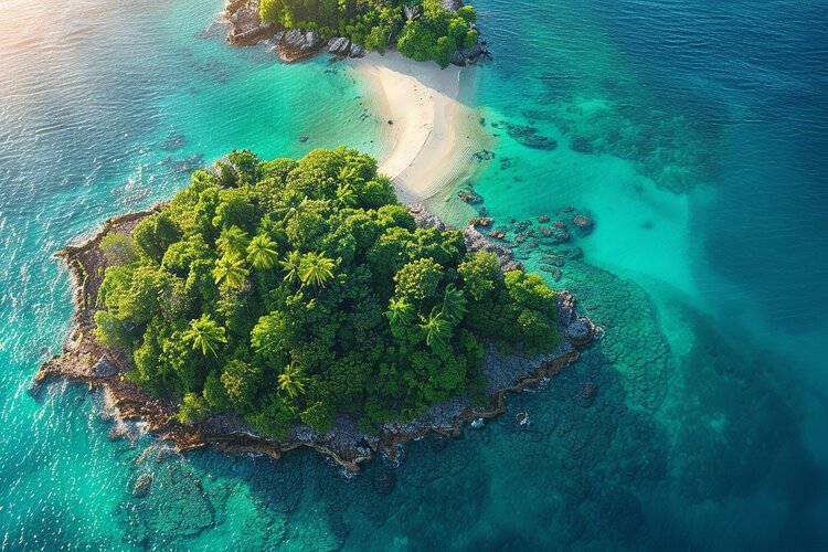 Aerial view turquoise ocean. Summer background. High photo