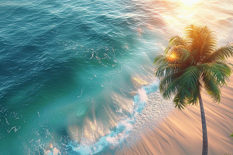 Aerial view turquoise ocean. Summer background. High photo