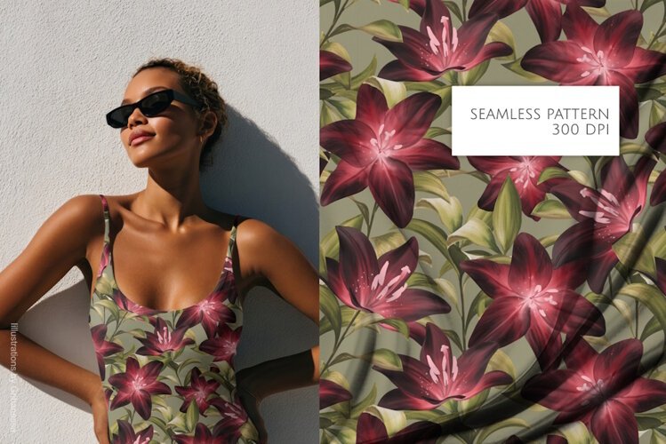 Aesthetic Dark Lily Seamless Pattern example image 1