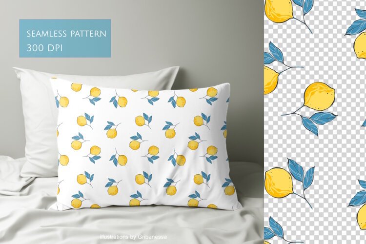Aesthetic Lemon Citrus Seamless Pattern PNG example image 1