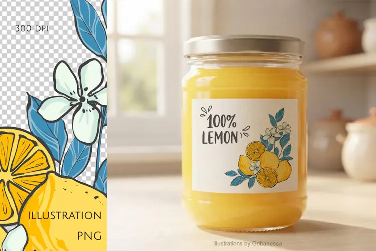 Aesthetic Lemon Corner Composition PNG