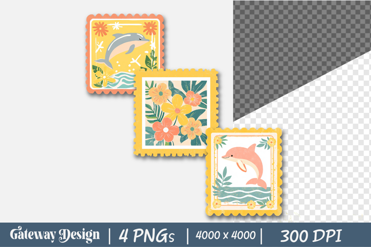 Aesthetic Summer Postage Stamp Clipart