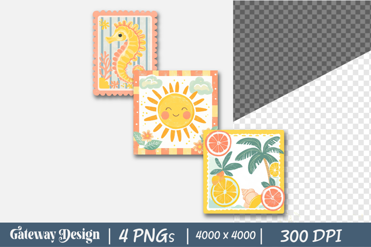 Aesthetic Summer Postage Stamp Clipart