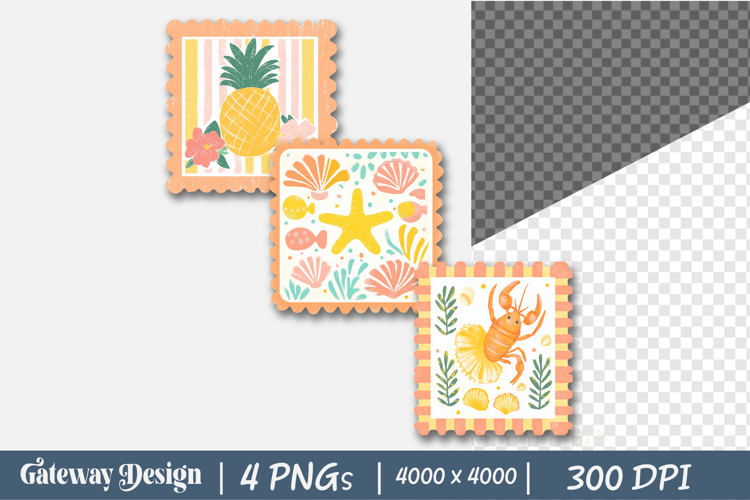 Aesthetic Summer Postage Stamp Clipart