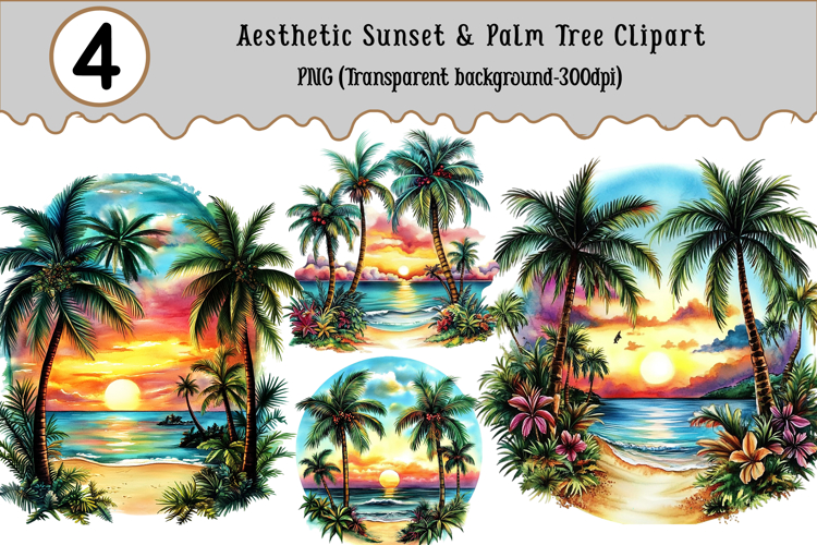 Aesthetic Sunset & Palm Tree Clipart example image 1