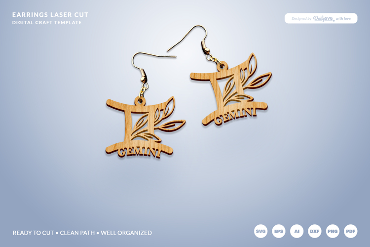 Aesthetic Zodiac Earrings Laser Cut SVG - Gemini