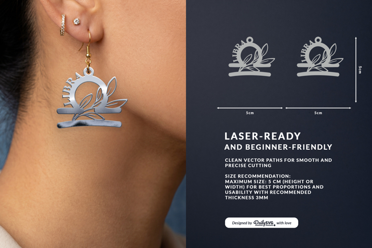 Aesthetic Zodiac Earrings Laser Cut SVG - Libra