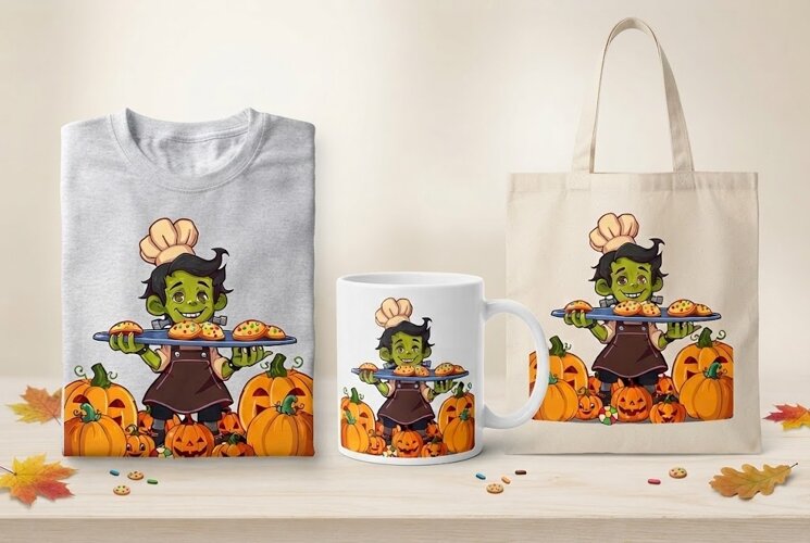 Halloween Frankenstein Chef PNG | Pumpkin Cookie Clipart example image 1