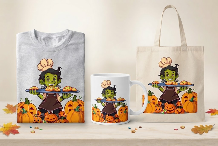 Halloween Frankenstein Chef PNG | Pumpkin Cookie Clipart
