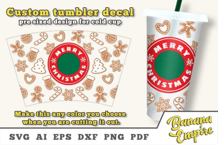 Christmas Gingerbread cold cup decal svg, Christmas Svg example image 1