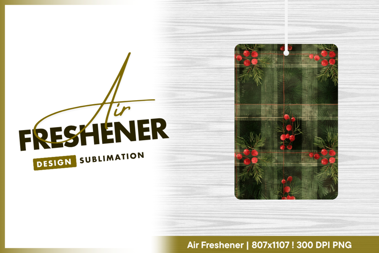 Christmas plaid pattern with berries and pine air freshener
