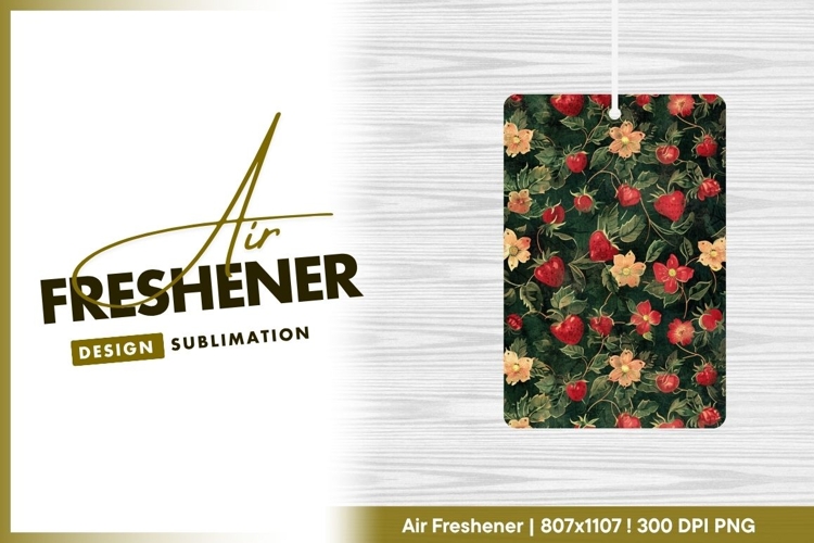 Watercolor Strawberry and Floral Pattern on air freshener