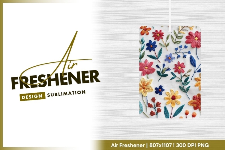 Colorful embroidered flowers air freshener png pattern