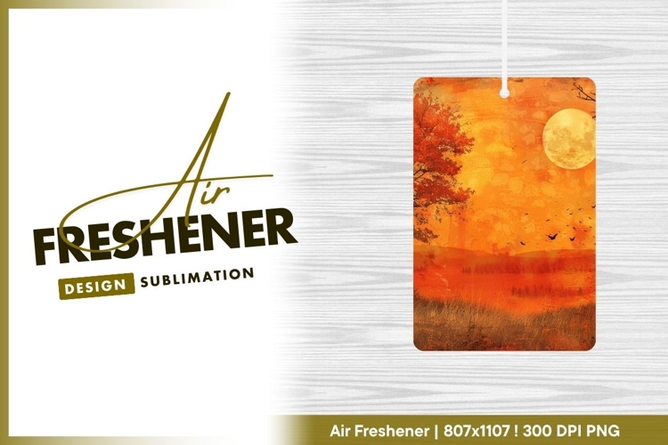 Golden autumn moon over rural landscape air freshener png